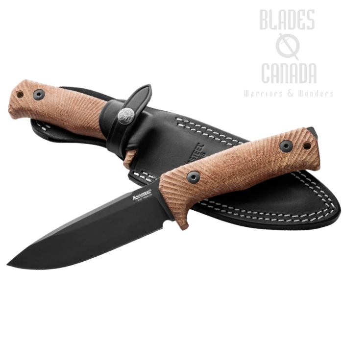 Lion Steel T5B Fixed Blade Knife, Niolox Black, Micarta Natural, Leather Sheath T5B CVN